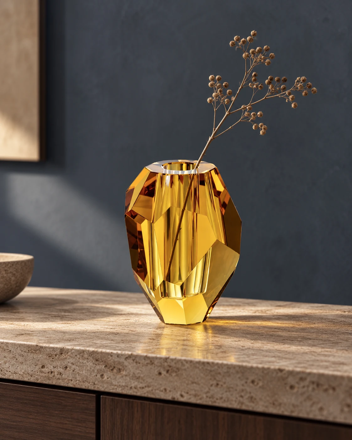 Amber facet vase in a styled setting