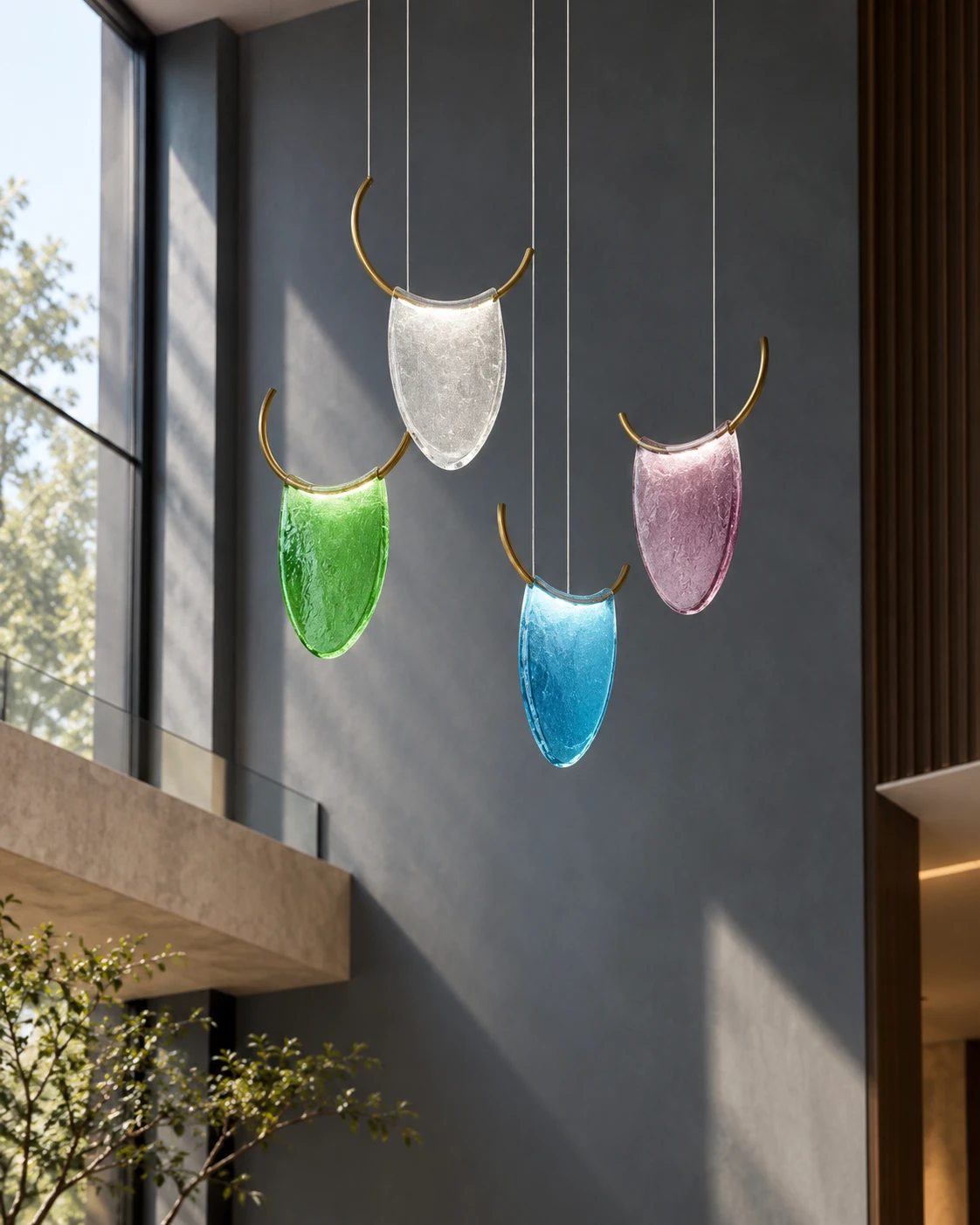 Glass leaf lighting in a styled setting